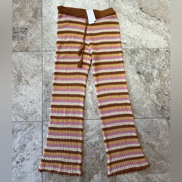 L*Space NWT Turn The Tide Crochet Pants in Cancun Stripe, White, Pink, Brown L - Picture 12 of 13